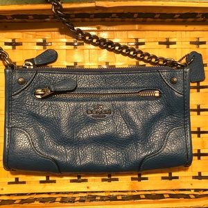 Blue Coach Crossbody Leather Purse w/ Chain Strap